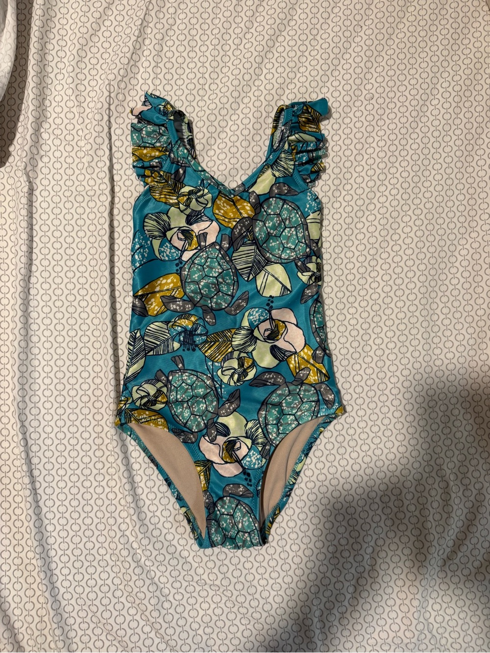 Tea Collection Teal Floral Ruffle-Strap One-Piece Swimsuit